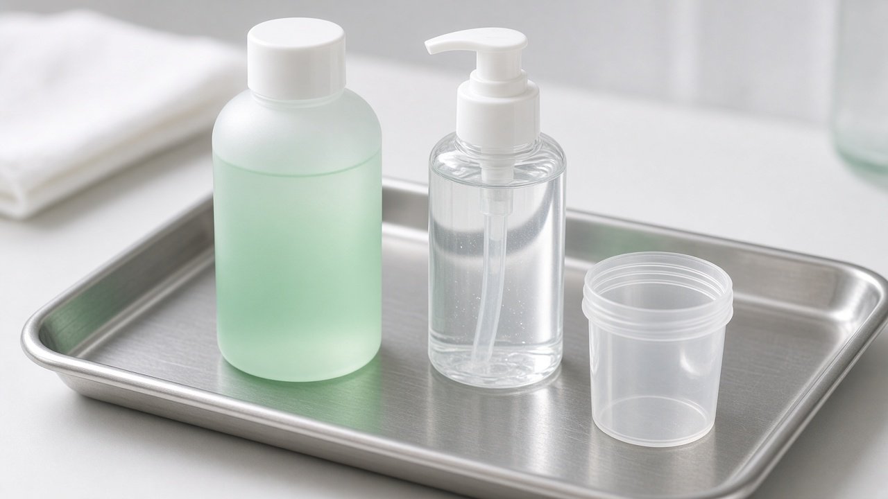 Mouthwash false positive EtG risk: sanitizer and rinse bottles beside a urine cup