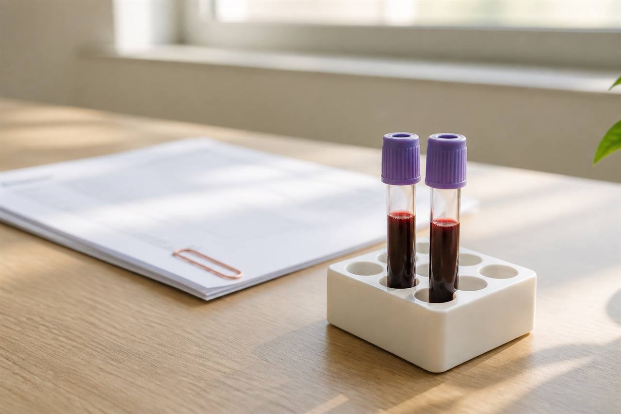 Sealed blood tubes showing PEth test cutoff levels used in lab reports