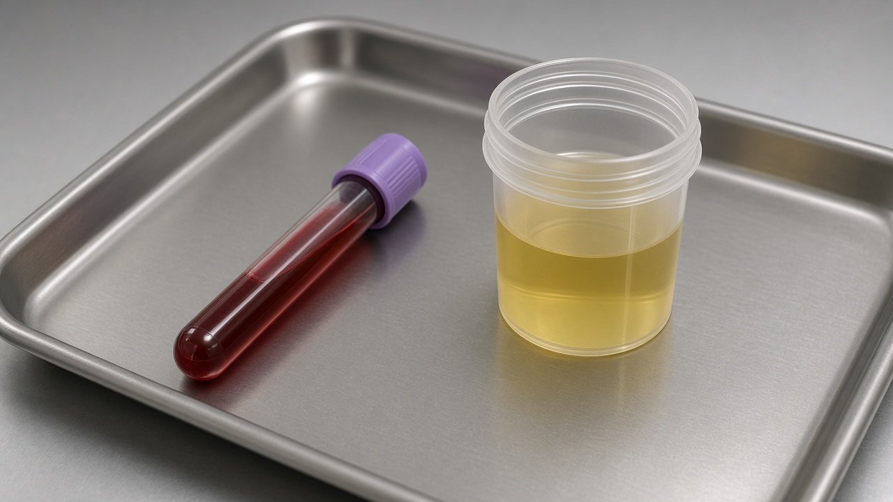 PEth vs EtG: blood collection tube beside a urine cup