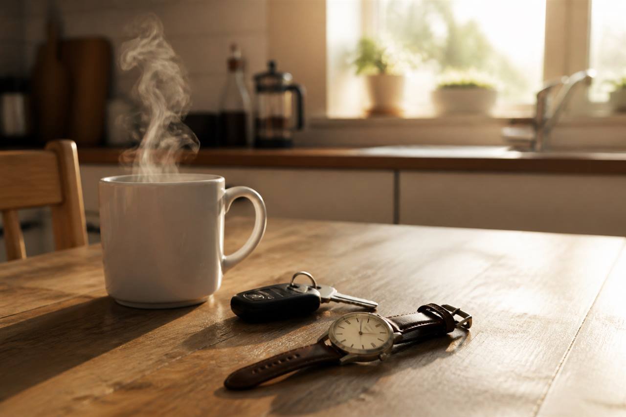 Morning coffee and car keys showing caffeine does not speed alcohol metabolism